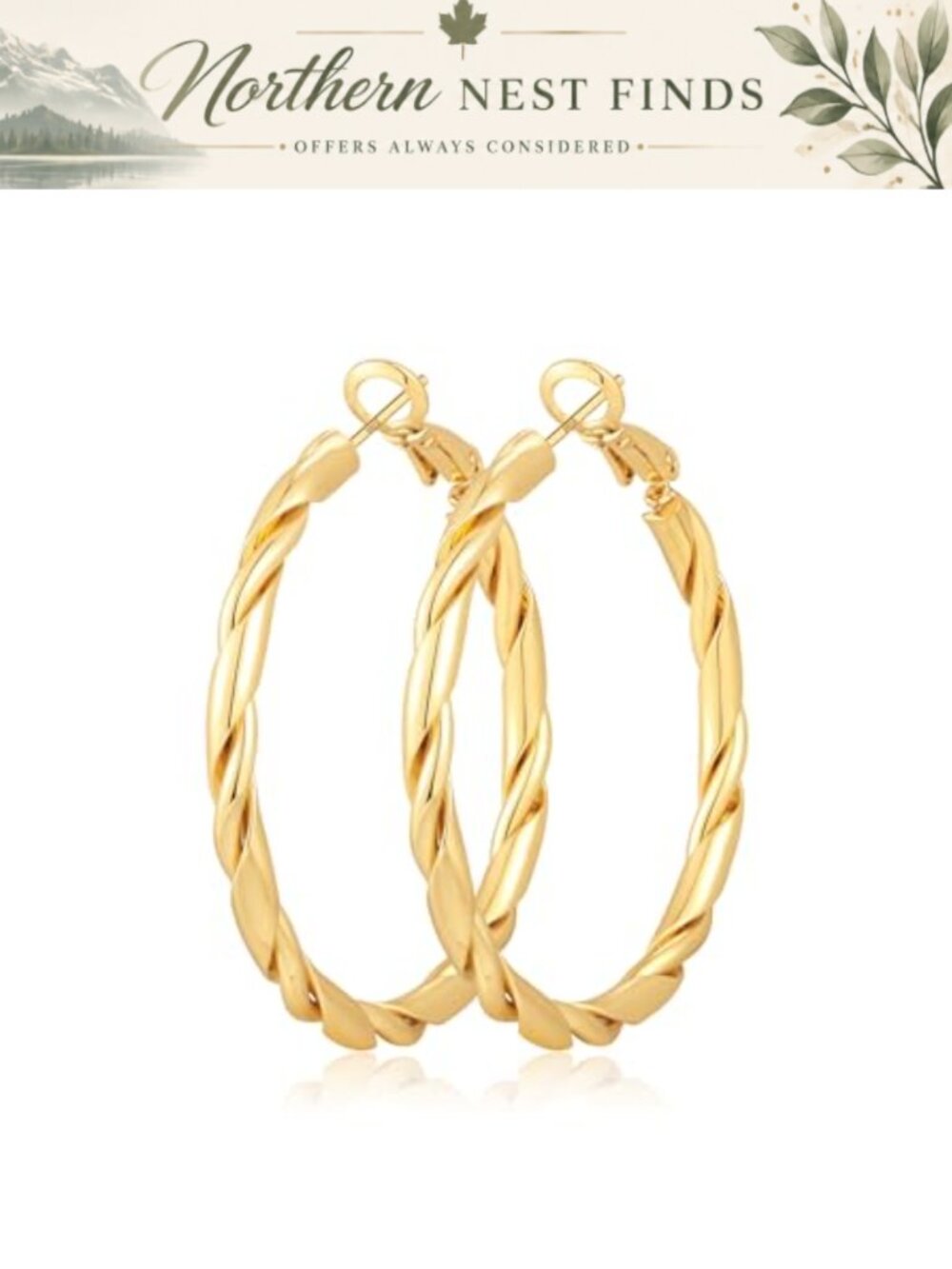 Gold Plated Twisted Hoop Earrings Hypoallergenic Sterling Silver Post
